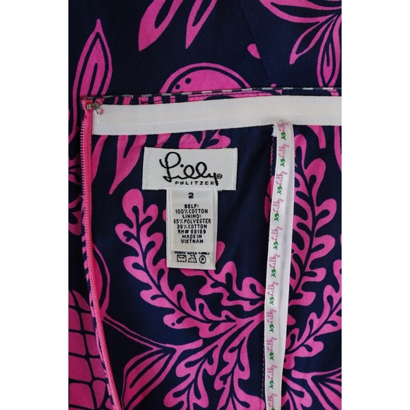 Sz 2 Lilly Pulitzer Navy & Hot Pink Southlake Pineapple Print Mini Dress EUC - Picture 4 of 4